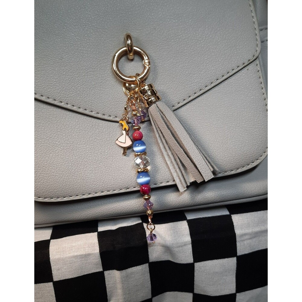 Semi Precious Stone Alice in Wonderland themed Purse Charm/ Keychain